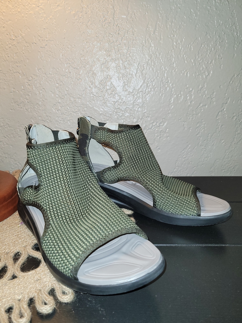 JBU by Jambu Sport Nanette Camp Green Knit Wedge Sandals Women's 9W Wide Vegan